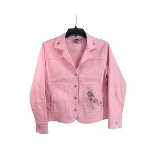 Womens Denim Jacket Sz Large Pink Bedazzled Read Description
